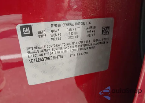 2016 Chevrolet Malibu 1Lt из США, поврежденный, VIN 1G1ZE5ST5GF254767